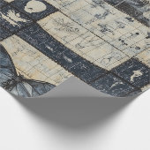 Gothic-Schädel- und Fledermaus-Denim-Collage Geschenkpapier (Ecke)
