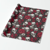 Gothic-Schädel und rote Rose dunkles Blumenmuster Geschenkpapier (Ungerollt)