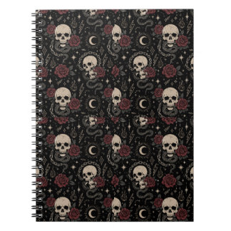 Gothic-Schädel und rote Rose Spiralblock Notizblock