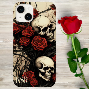 Gothic-Schädel und rote Rosen-Monogramm  Case-Mate iPhone 14 Hülle