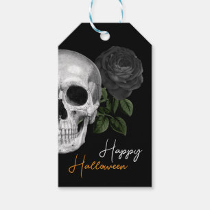 Gothic-Schädel und schwarze Rose Frohes Halloween Geschenkanhänger