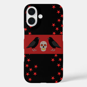 Gothic-Schädel und Wachraben Halloween iPhone 16 Hülle