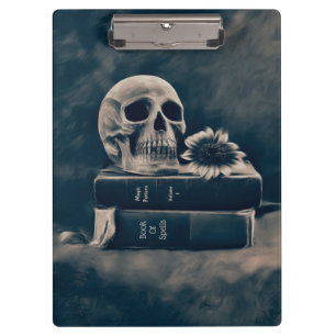 Gothic-Schädel-Vintage-Alte-Bücher-Cyanotypie-Maka Klemmbrett