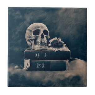 Gothic-Schädel-Vintage-Alte Bücher Cyanotypie Sonn Fliese