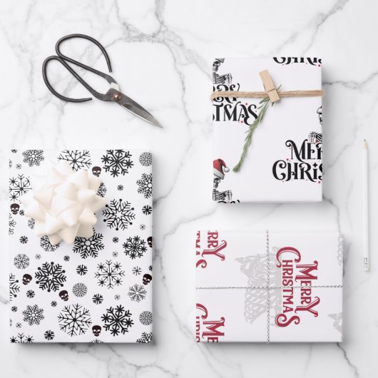 Gothic Schädel Weihnachtswrapping Paper Geschenkpapier Set (Vorderseite)