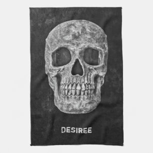 Gothic-Schädelkopf schwarz-weiß individuell Geschirrtuch