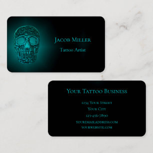 Gothic-Schädelkopf Teal Grün Tattoo-Shop Visitenkarte