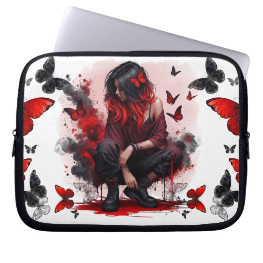 Gothic Schmetterlinge & Lady Fantasy Laptopschutzhülle (Vorderseite)