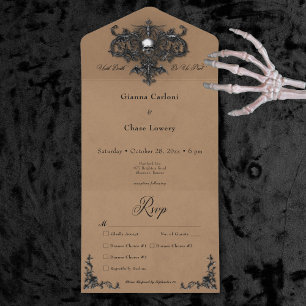 Gothic Schwarz & Braun Halloween-Filigran Dinner All In One Einladung