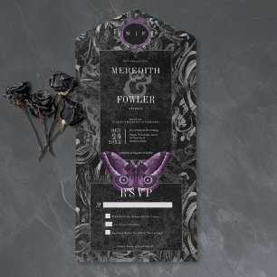 Gothic Schwarz Lila Filigran Motte Kein Abendessen All In One Einladung