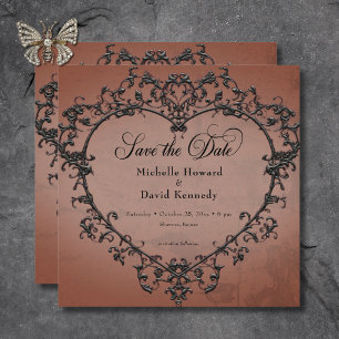 Gothic Schwarz & Rost Filigree Herz Hochzeit Save The Date