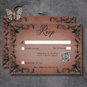 Gothic Schwarz & Rost Filigree Herz QR Code RSVP Karte