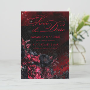 Gothic Schwarz-Rote Hochzeit Termin-Vorankündigung Einladung