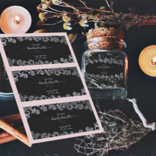 Gothic Schwarz-Silber-Blumen-Junggesellinnen-Absch Etiketten