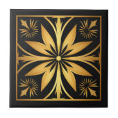 Gothic Schwarz und Gold Blumen-Sonnenstrahl Fliese (Vorderseite)