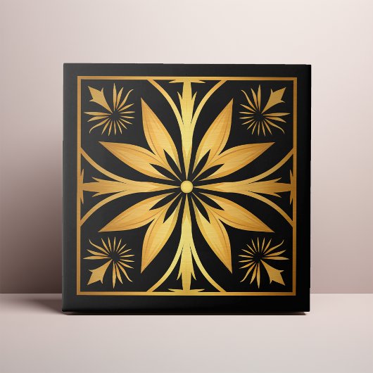Gothic Schwarz und Gold Blumen-Sonnenstrahl Fliese