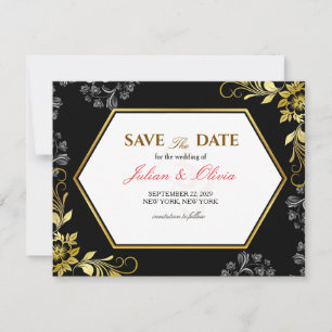 Gothic Schwarz und Gold Save-the-Date-Karte Einladung