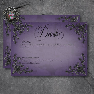 Gothic Schwarz & Violette Filigree-Herz-Details Begleitkarte