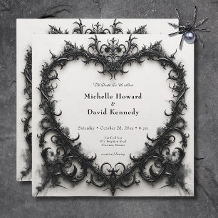 Gothic-Schwarz-Weiß-Filigran-Herz-Hochzeit Einladung