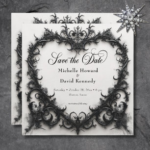Gothic-Schwarz-Weiß-Filigran-Herz-Hochzeit Save The Date