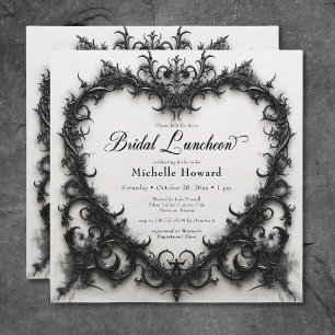 Gothic-Schwarz-Weiß-Filigran-Herz-Hochzeitslunch Einladung
