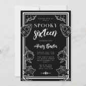 Gothic Schwarz-weiß Floral Typografy 16 . Geburtst Einladung (Vorderseite)