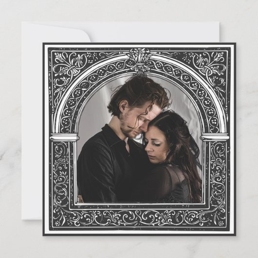 Gothic Schwarz-weiß Mittelalter bis Tod Foto Save The Date (Rückseite)