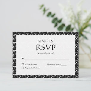 Gothic-Schwarz-Weiß-Ornamentale Hochzeit RSVP Karte