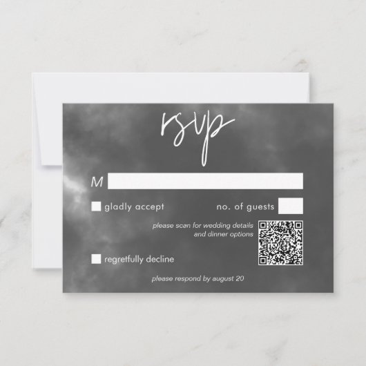 Gothic Schwarz-weiß Raven Embrace Wedding QR Code RSVP Karte (Vorderseite)