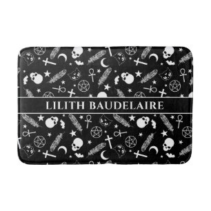 Gothic Schwarz-weiß Skull Cross Muster Monogram Badematte