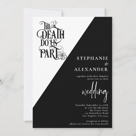 Gothic Schwarz-weiß Till Death Do us Part Wedding Einladung (Vorderseite)