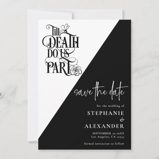 Gothic Schwarz-weiß Till Death Do us Part Wedding Save The Date (Vorderseite)