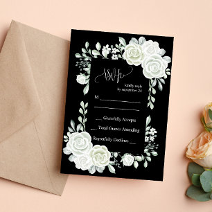 Gothic-Schwarz-Weiße-Rosen-Hochzeits-RSVP-Karte Einladung