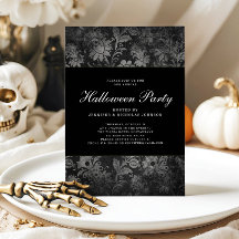 Gothic Schwarze Damast Halloween-Party-Einladung