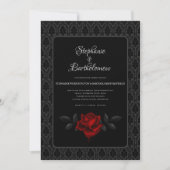 Gothic Schwarze Damastrose Hochzeit Einladung (Vorderseite)