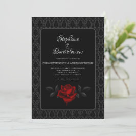 Gothic Schwarze Damastrose Hochzeit Einladung