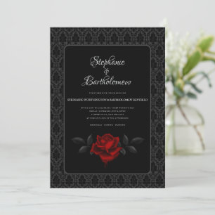 Gothic Schwarze Damastrose Hochzeit Einladung