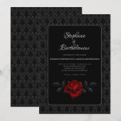 Gothic Schwarze Damastrose Hochzeit Einladung (Vorne/Hinten)