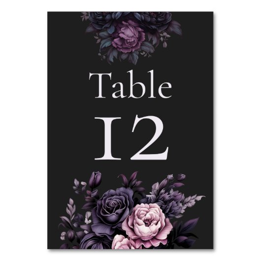 Gothic Schwarze Florale Hochzeitstischnummern Tischnummer (Vorderseite)