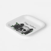 Gothic Schwarze Florale Schädel Halloween Pappteller (Gewinkelt)