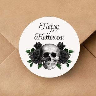 Gothic Schwarze Florale Schädel Halloween Runder Aufkleber