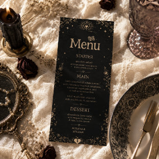 Gothic Schwarze Gruselige Tarot-Hochzeit Menükarte