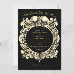 Gothic Schwarze Hochzeit mit goldenem Tod Einladung