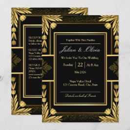 Gothic-Schwarze Hochzeitseinladung mit Gold Einladung