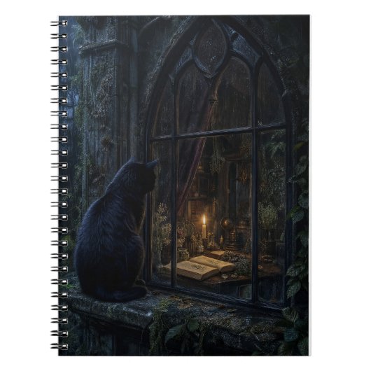 Gothic Schwarze Katze Dunkle Botanische Kunst Druc Notizblock (Vorderseite)