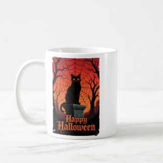 Gothic Schwarze Katze Spinnennetz Vintage Hallowee Kaffeetasse