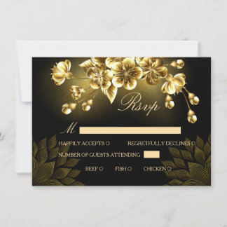 Gothic-Schwarze und Goldene RSVP-Karte mit Essensa Einladung