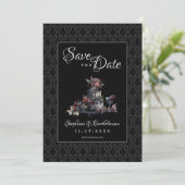 Gothic Schwarzer Damast Foto Save The Date (Stehend Vorderseite)
