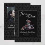 Gothic Schwarzer Damast Foto Save The Date (Vorne/Hinten)