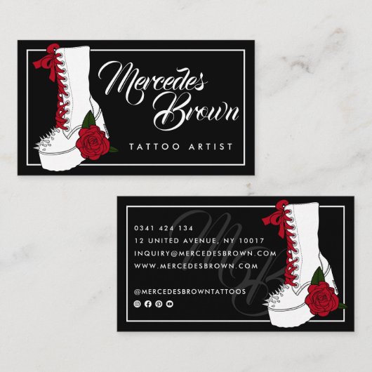 Gothic Script Boot Black Tattoo Artist Visitenkarte (Vorne/Hinten)
